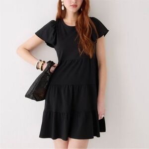 J. Crew Knit Broken-in Jersey Tiered Mini Dress in Black - NEW - Size Small
